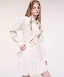 Pleats Chain Tweed Mini Skirt, Cream Ivory