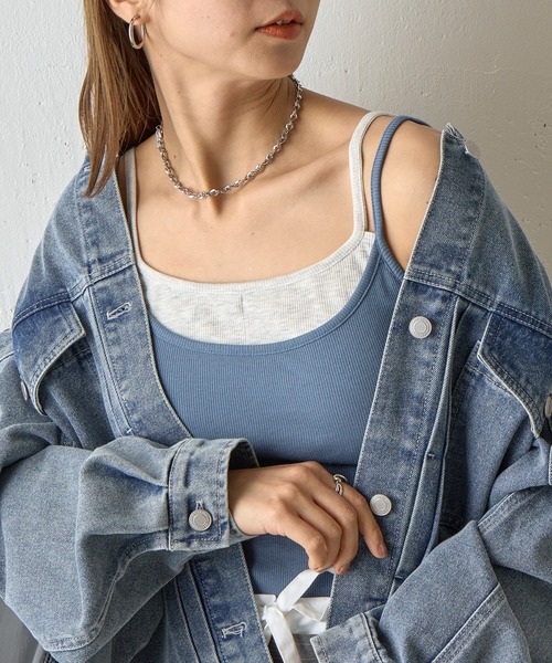 COLONY 2139(コロニートゥーワンスリーナイン)の「カップ付きレイヤードテレコキャミ(キャミソール・レディース・グレー/ブルー/ブラック/ベージュ・FREE)」の4枚目の写真