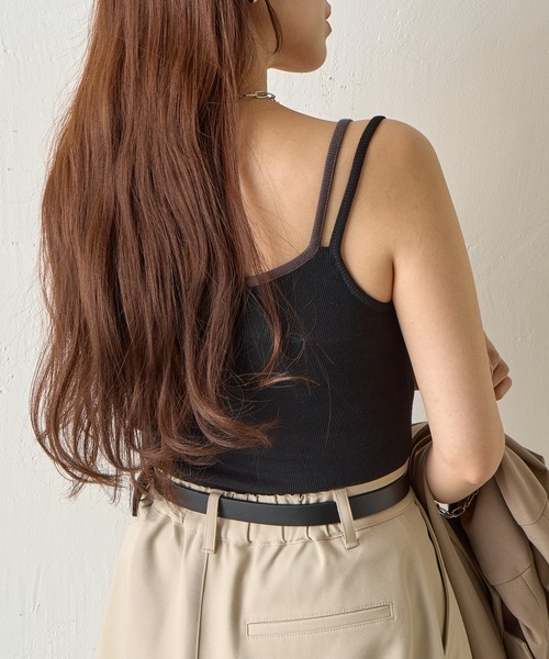 COLONY 2139(コロニートゥーワンスリーナイン)の「カップ付きレイヤードテレコキャミ(キャミソール・レディース・グレー/ブルー/ブラック/ベージュ・FREE)」の7枚目の写真