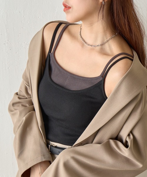 COLONY 2139(コロニートゥーワンスリーナイン)の「カップ付きレイヤードテレコキャミ(キャミソール・レディース・グレー/ブルー/ブラック/ベージュ・FREE)」の5枚目の写真