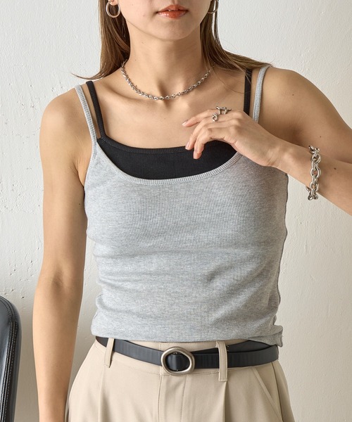 COLONY 2139(コロニートゥーワンスリーナイン)の「カップ付きレイヤードテレコキャミ(キャミソール・レディース・グレー/ブルー/ブラック/ベージュ・FREE)」の12枚目の写真