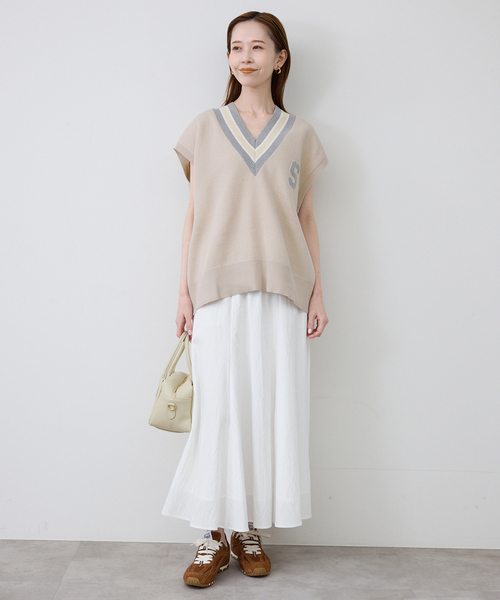 SLOBE IENA（スローブイエナ）の「ナイロンワッシャー切り替えギャザースカート（スカート・レディース・ブラック/ホワイト/ベージュ・FREE）」の4枚目の写真