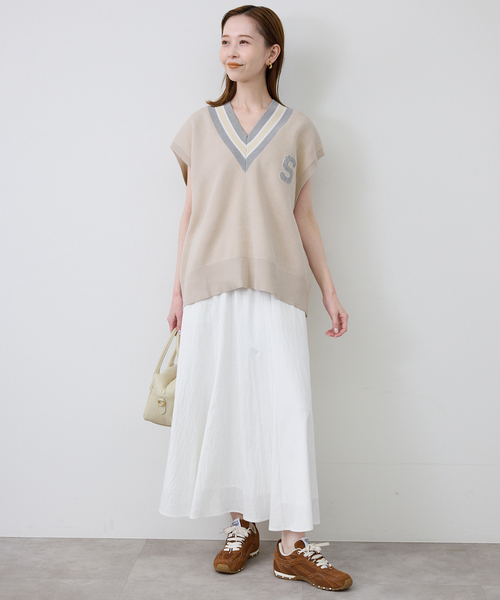 SLOBE IENA（スローブイエナ）の「ナイロンワッシャー切り替えギャザースカート（スカート・レディース・ブラック/ホワイト/ベージュ・FREE）」の5枚目の写真