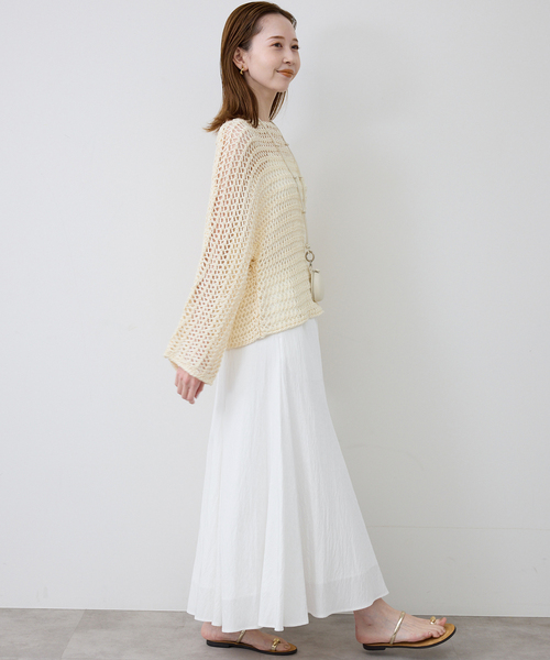 SLOBE IENA スローブイエナ　ナイロンワッシャースカート　白　人気　完売 ナイロンワッシャー切り替えギャザースカート（スカート）｜SLOBE IENA