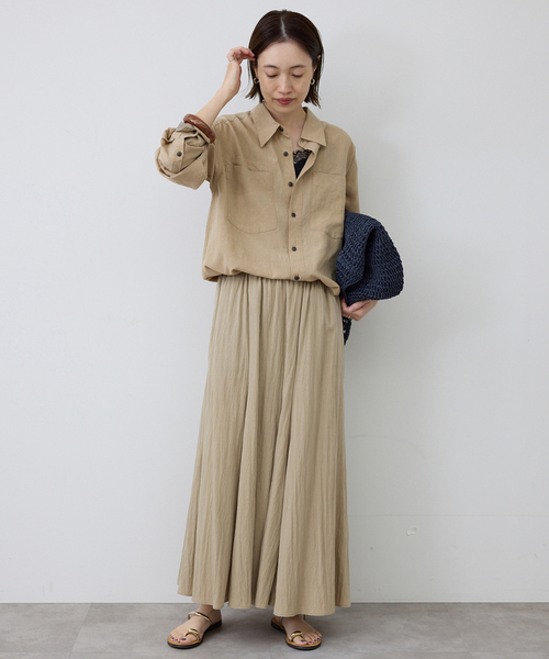 値下げ【SLOBE IENA】ナイロンワッシャー切り替えギャザースカート SLOBE IENA｜《WEB限定/追加予約》ナイロンワッシャー切り替えギャザー