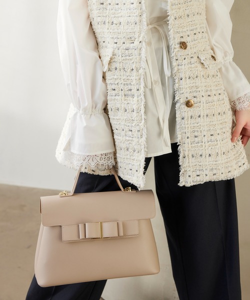 VIS（ビス）の「リボンベルトワンハンドルバッグ/軽量・2WAY（ハンドバッグ・レディース・ベージュ/ブラック/オフホワイト・FREE）」の6枚目の写真