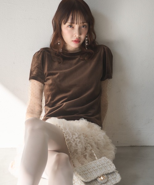 Nadana(ナダナ)の「ドットインナーセットベロアトップス(Tシャツ/カットソー・レディース・ブラック/ブラウン・FREE)」の2枚目の写真