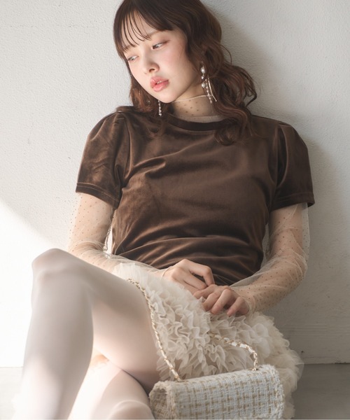 Nadana(ナダナ)の「ドットインナーセットベロアトップス(Tシャツ/カットソー・レディース・ブラック/ブラウン・FREE)」の9枚目の写真
