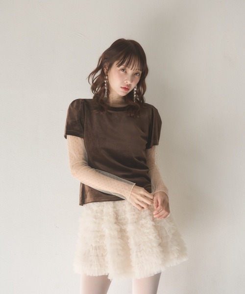 Nadana(ナダナ)の「ドットインナーセットベロアトップス(Tシャツ/カットソー・レディース・ブラック/ブラウン・FREE)」の4枚目の写真