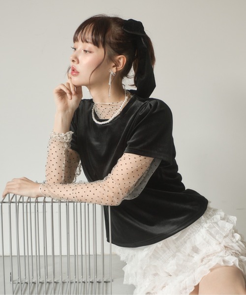 Nadana(ナダナ)の「ドットインナーセットベロアトップス(Tシャツ/カットソー・レディース・ブラック/ブラウン・FREE)」の13枚目の写真