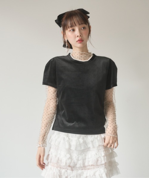 Nadana(ナダナ)の「ドットインナーセットベロアトップス(Tシャツ/カットソー・レディース・ブラック/ブラウン・FREE)」の14枚目の写真