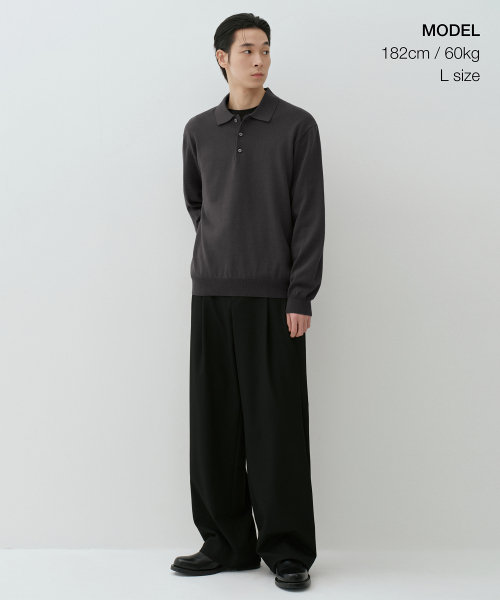MUSINSA STANDARD（ムシンサスタンダード）の「ウォッシャブルスーピマコットン長袖ニットポロシャツ[ダークグレー]（ニット/セーター・メンズ・その他・MEDIUM/LARGE/X-LARGE/2XL/SMALL）」の2枚目の写真
