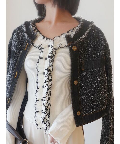 LAGUNAMOON(ラグナムーン)の「リブフリルカーデニットプルオーバー(ニット/セーター・レディース・ライトブルー/ブラウン/ホワイト・FREE)」の2枚目の写真