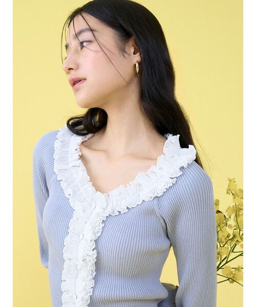 LAGUNAMOON(ラグナムーン)の「リブフリルカーデニットプルオーバー(ニット/セーター・レディース・ライトブルー/ブラウン/ホワイト・FREE)」の5枚目の写真