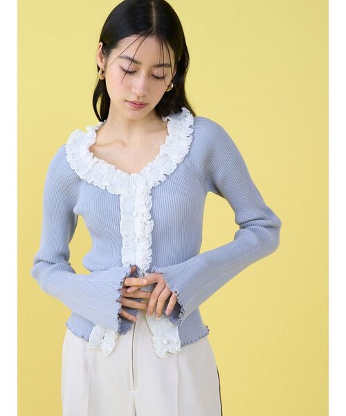 LAGUNAMOON(ラグナムーン)の「リブフリルカーデニットプルオーバー(ニット/セーター・レディース・ライトブルー/ブラウン/ホワイト・FREE)」の8枚目の写真