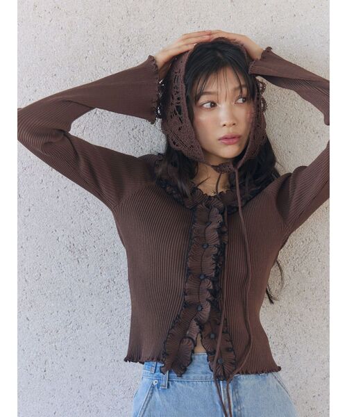 LAGUNAMOON(ラグナムーン)の「リブフリルカーデニットプルオーバー(ニット/セーター・レディース・ライトブルー/ブラウン/ホワイト・FREE)」の11枚目の写真