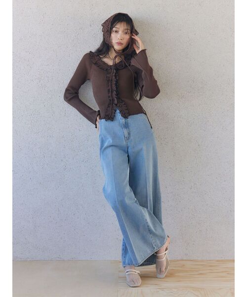 LAGUNAMOON(ラグナムーン)の「リブフリルカーデニットプルオーバー(ニット/セーター・レディース・ライトブルー/ブラウン/ホワイト・FREE)」の12枚目の写真