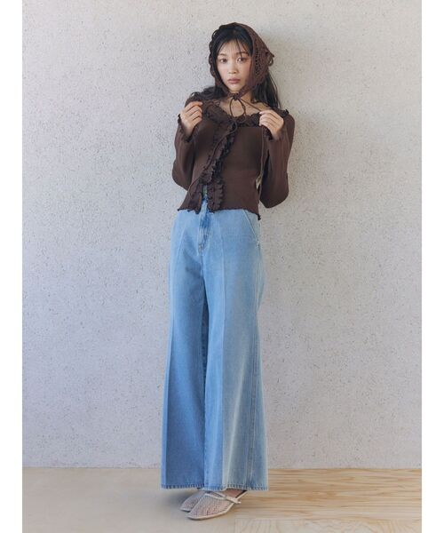 LAGUNAMOON(ラグナムーン)の「リブフリルカーデニットプルオーバー(ニット/セーター・レディース・ライトブルー/ブラウン/ホワイト・FREE)」の13枚目の写真