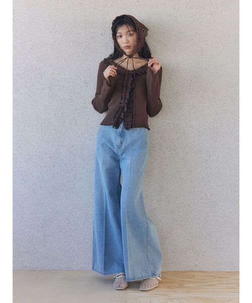 LAGUNAMOON(ラグナムーン)の「リブフリルカーデニットプルオーバー(ニット/セーター・レディース・ライトブルー/ブラウン/ホワイト・FREE)」の14枚目の写真