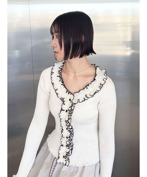 LAGUNAMOON(ラグナムーン)の「リブフリルカーデニットプルオーバー(ニット/セーター・レディース・ライトブルー/ブラウン/ホワイト・FREE)」の15枚目の写真