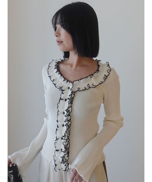 LAGUNAMOON(ラグナムーン)の「リブフリルカーデニットプルオーバー(ニット/セーター・レディース・ライトブルー/ブラウン/ホワイト・FREE)」の21枚目の写真