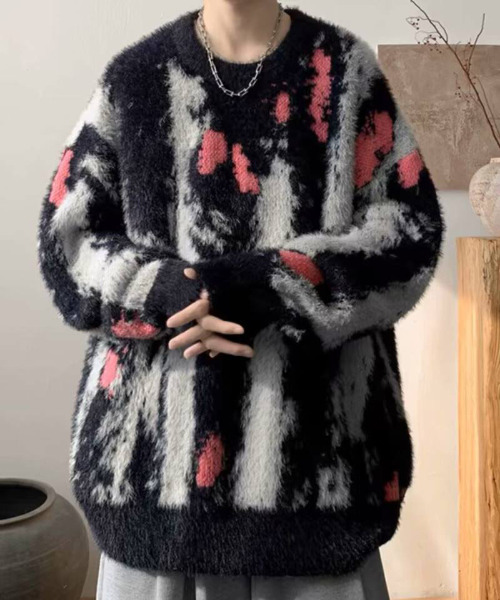 FVLMEN（フルメン）の「【FVLMEN】マーブル ストライプ シャギー ニット プルオーバー（ニット/セーター・メンズ・ブラック/ホワイト・MEDIUM/LARGE/X-LARGE）」の13枚目の写真