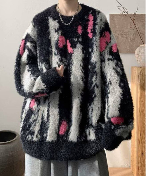 FVLMEN（フルメン）の「【FVLMEN】マーブル ストライプ シャギー ニット プルオーバー（ニット/セーター・メンズ・ブラック/ホワイト・MEDIUM/LARGE/X-LARGE）」の14枚目の写真