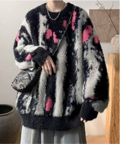 FVLMEN（フルメン）の「【FVLMEN】マーブル ストライプ シャギー ニット プルオーバー（ニット/セーター・メンズ・ブラック/ホワイト・MEDIUM/LARGE/X-LARGE）」の3枚目の写真