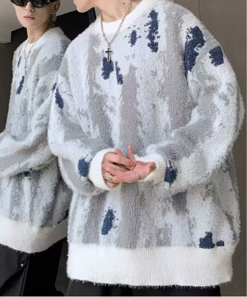 FVLMEN（フルメン）の「【FVLMEN】マーブル ストライプ シャギー ニット プルオーバー（ニット/セーター・メンズ・ブラック/ホワイト・MEDIUM/LARGE/X-LARGE）」の4枚目の写真