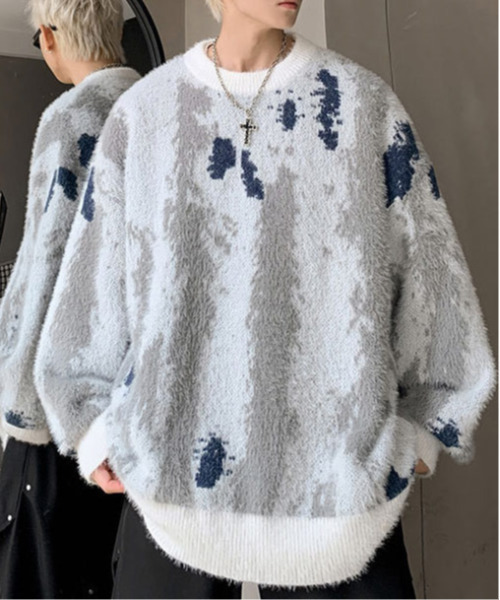 FVLMEN（フルメン）の「【FVLMEN】マーブル ストライプ シャギー ニット プルオーバー（ニット/セーター・メンズ・ブラック/ホワイト・MEDIUM/LARGE/X-LARGE）」の5枚目の写真