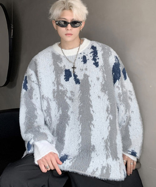 FVLMEN（フルメン）の「【FVLMEN】マーブル ストライプ シャギー ニット プルオーバー（ニット/セーター・メンズ・ブラック/ホワイト・MEDIUM/LARGE/X-LARGE）」の6枚目の写真