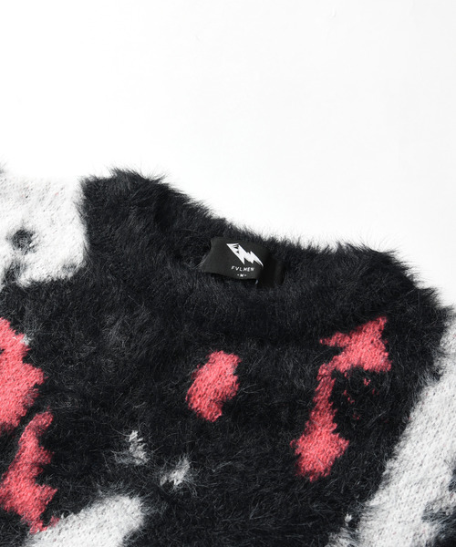 FVLMEN（フルメン）の「【FVLMEN】マーブル ストライプ シャギー ニット プルオーバー（ニット/セーター・メンズ・ブラック/ホワイト・MEDIUM/LARGE/X-LARGE）」の8枚目の写真