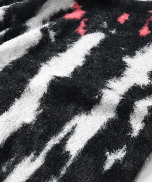 FVLMEN（フルメン）の「【FVLMEN】マーブル ストライプ シャギー ニット プルオーバー（ニット/セーター・メンズ・ブラック/ホワイト・MEDIUM/LARGE/X-LARGE）」の9枚目の写真