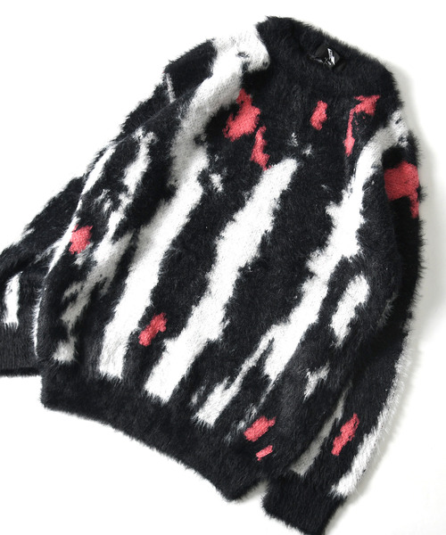 FVLMEN（フルメン）の「【FVLMEN】マーブル ストライプ シャギー ニット プルオーバー（ニット/セーター・メンズ・ブラック/ホワイト・MEDIUM/LARGE/X-LARGE）」の7枚目の写真