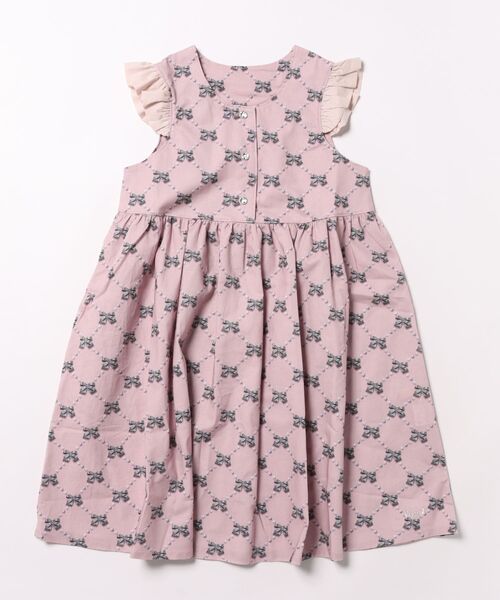 nino（ニノ）の「＊綿100％＊リボンパールプリントジャンパースカート（ジャンパースカート・キッズ・スモークピンク・130cm/140cm）」の3枚目の写真