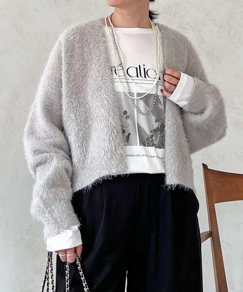 un dix cors（アンディコール）の「シャギーカーデ（カーディガン/ボレロ・レディース・ライトグレー/インディゴブルー・FREE）」の3枚目の写真