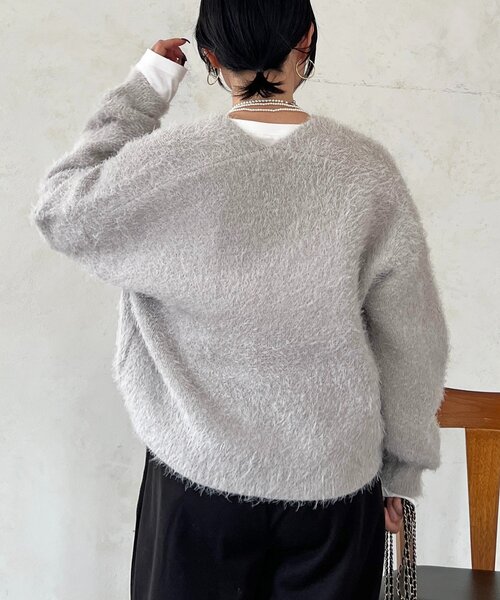 un dix cors（アンディコール）の「シャギーカーデ（カーディガン/ボレロ・レディース・ライトグレー/インディゴブルー・FREE）」の4枚目の写真