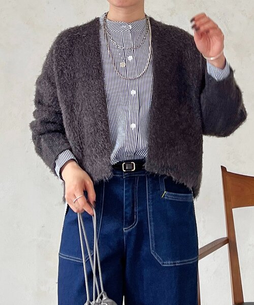 un dix cors（アンディコール）の「シャギーカーデ（カーディガン/ボレロ・レディース・ライトグレー/インディゴブルー・FREE）」の6枚目の写真