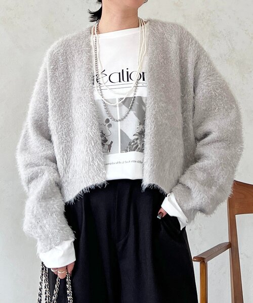 un dix cors（アンディコール）の「シャギーカーデ（カーディガン/ボレロ・レディース・ライトグレー/インディゴブルー・FREE）」の17枚目の写真