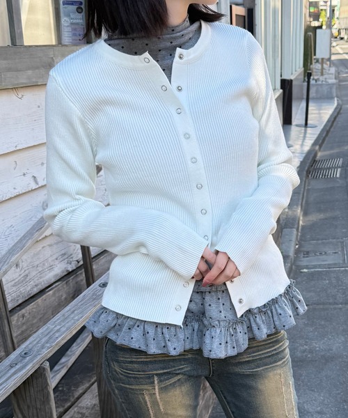 Nia(ニア)の「Nia(ニア)/ドット柄 レイヤードフリルトップス カットソー(Tシャツ/カットソー・レディース・アイボリー/グレー・SMALL/MEDIUM)」の13枚目の写真