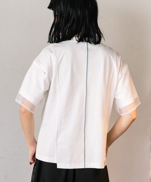 AULA AILA（アウラアイラ）の「プリーツフリルＴシャツ（Tシャツ/カットソー・レディース・ネイビー/ブラック/オフホワイト・0）」の9枚目の写真