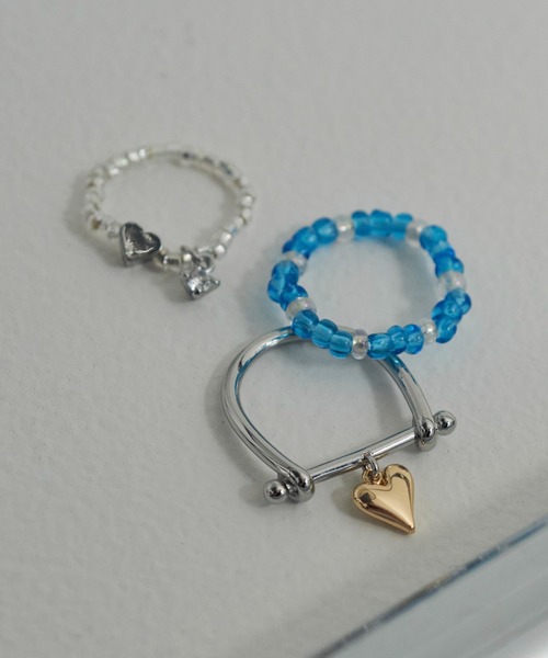 GOLDY（ゴールディ）の「カラー ビーズ × ハート セット リング（リング・レディース・ピンク/ブルー/ブラック/グリーン・FREE）」の3枚目の写真
