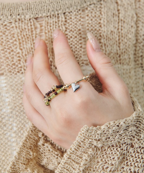 GOLDY（ゴールディ）の「カラー ビーズ × ハート セット リング（リング・レディース・ピンク/ブルー/ブラック/グリーン・FREE）」の2枚目の写真