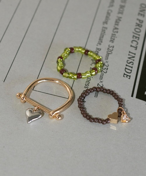 GOLDY（ゴールディ）の「カラー ビーズ × ハート セット リング（リング・レディース・ピンク/ブルー/ブラック/グリーン・FREE）」の5枚目の写真