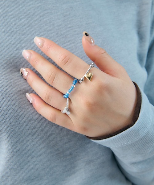 GOLDY（ゴールディ）の「カラー ビーズ × ハート セット リング（リング・レディース・ピンク/ブルー/ブラック/グリーン・FREE）」の9枚目の写真