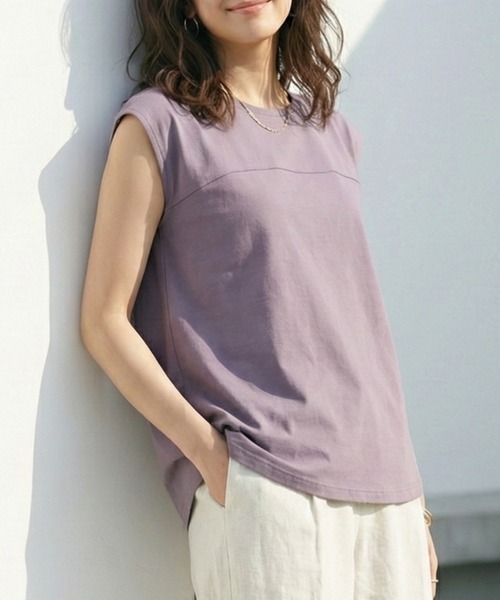 Belta attrice(ベルタアトリーチェ)の「【接触冷感/上品な艶感】ダブルシルケットコットン ペプラム ノースリーブ トップス / 体型カバー フレアカットソー/袖なし(Tシャツ/カットソー・レディース・ブラック/ブルー/オレンジ/ラベンダー・FREE)」の21枚目の写真