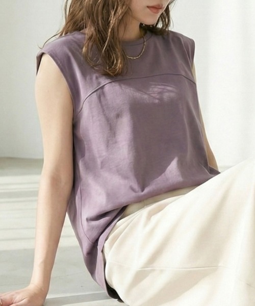 Belta attrice(ベルタアトリーチェ)の「【接触冷感/上品な艶感】ダブルシルケットコットン ペプラム ノースリーブ トップス / 体型カバー フレアカットソー/袖なし(Tシャツ/カットソー・レディース・ブラック/ブルー/オレンジ/ラベンダー・FREE)」の18枚目の写真