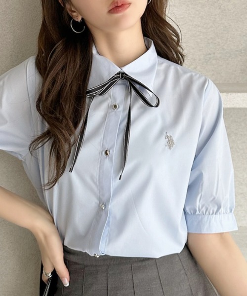 U.S. POLO ASSN.(ユーエスポロアッスン)の「【Ada.別注 U.S. POLO ASSN】リボン タイ 付き 半袖 ブラウス(シャツ/ブラウス・レディース・サックスブルー/ネイビー/ホワイト・FREE)」の10枚目の写真