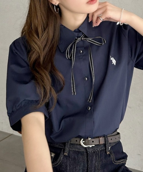 U.S. POLO ASSN.(ユーエスポロアッスン)の「【Ada.別注 U.S. POLO ASSN】リボン タイ 付き 半袖 ブラウス(シャツ/ブラウス・レディース・サックスブルー/ネイビー/ホワイト・FREE)」の13枚目の写真