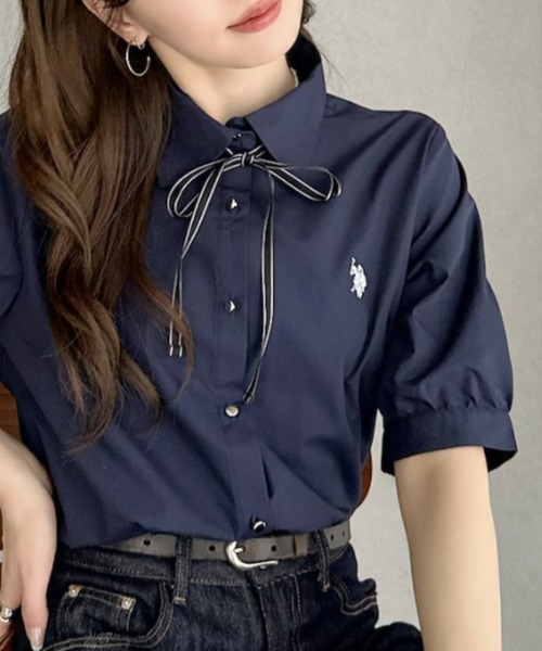 U.S. POLO ASSN.(ユーエスポロアッスン)の「【Ada.別注 U.S. POLO ASSN】リボン タイ 付き 半袖 ブラウス(シャツ/ブラウス・レディース・サックスブルー/ネイビー/ホワイト・FREE)」の14枚目の写真